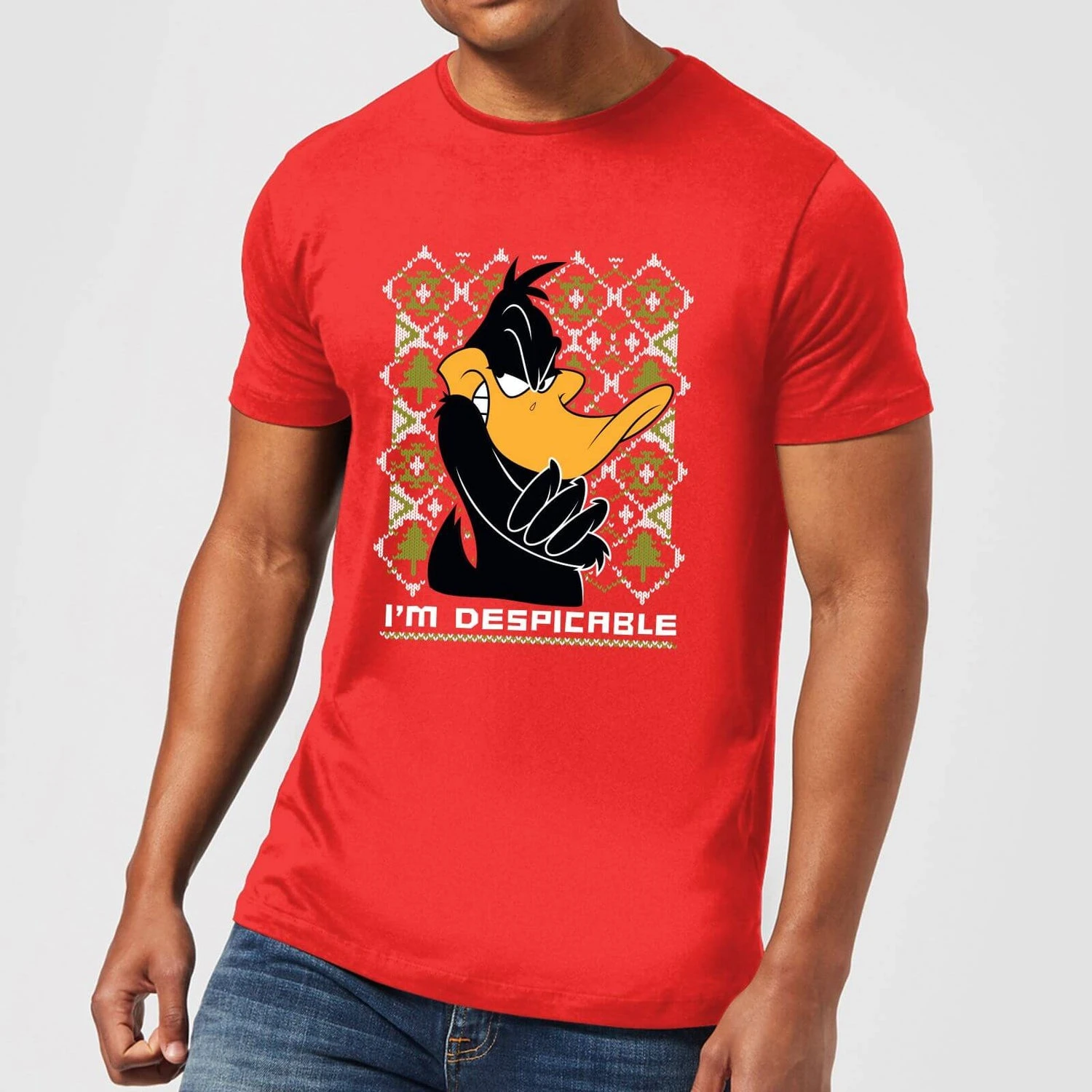 Looney Tunes Daffy Duck Knit Men's Christmas T-Shirt - Red 3 Looney Tunes Daffy Duck Knit Men's Christmas T-Shirt - Red
