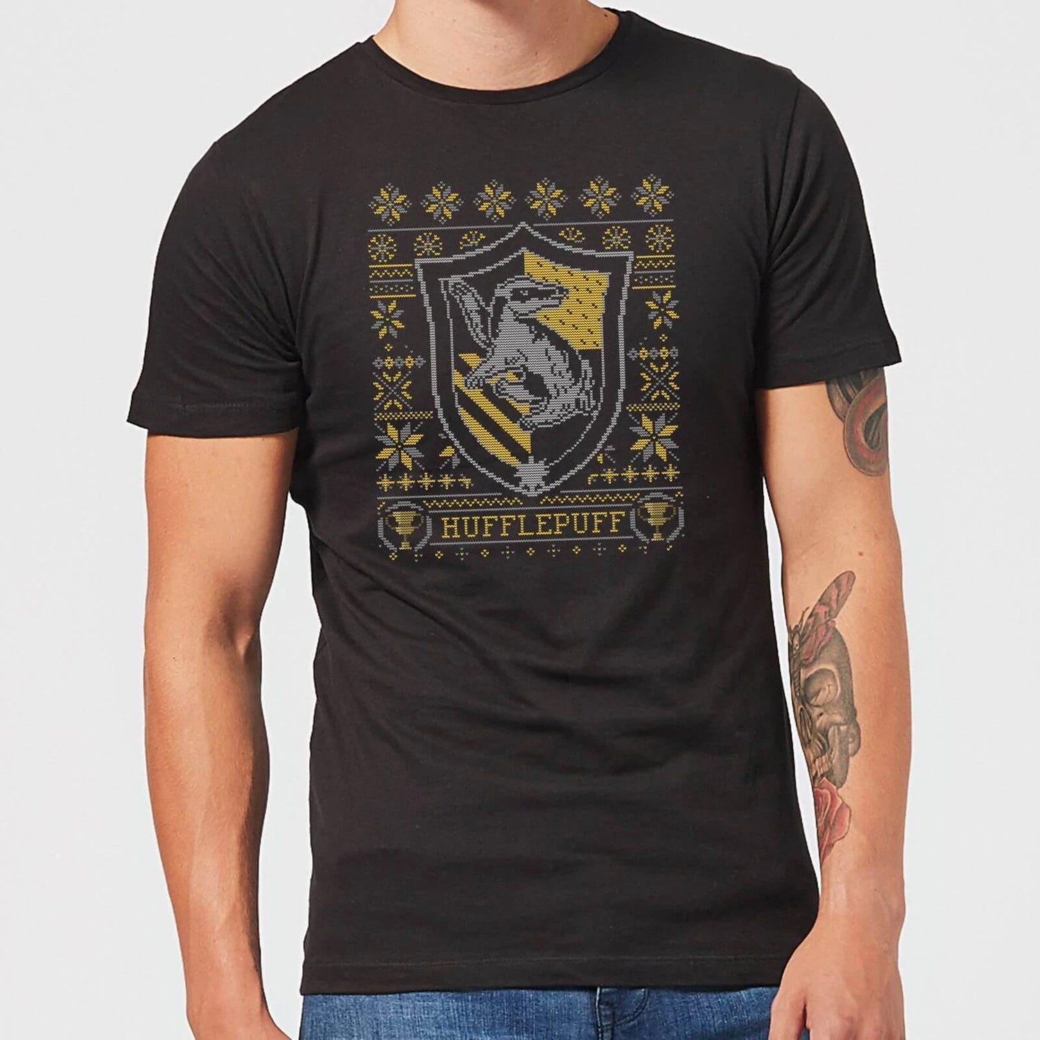 Harry Potter Hufflepuff Crest Men's Christmas T-Shirt - Black 3 Harry Potter Hufflepuff Crest Men's Christmas T-Shirt - Black