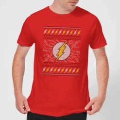 DC COMICS DC Flash Knit Men's Christmas T-Shirt - Red