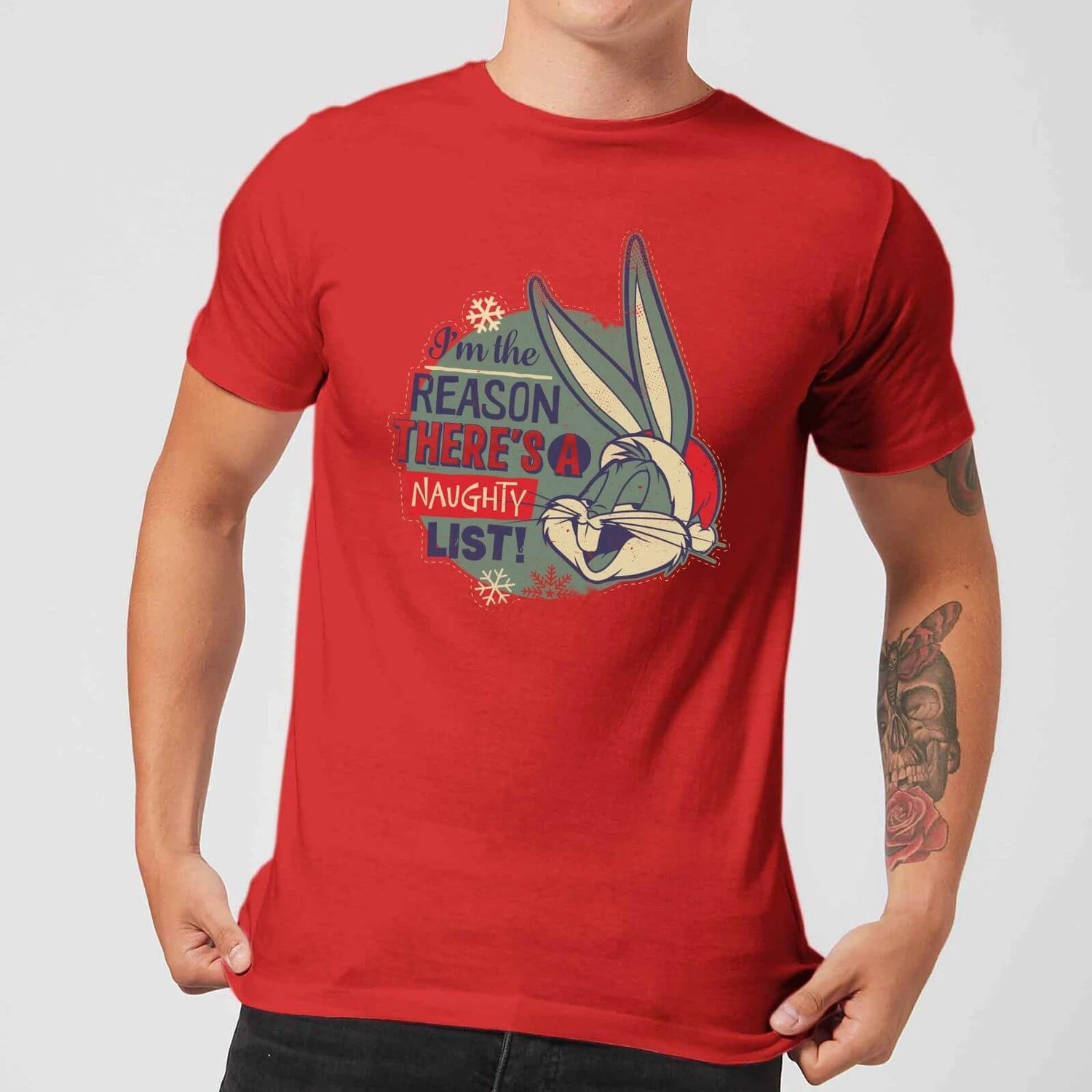 Looney Tunes I'm The Reason There Is A Naughty List Men's Christmas T-Shirt - Red 3 Looney Tunes I'm The Reason There Is A Naughty List Men's Christmas T-Shirt - Red