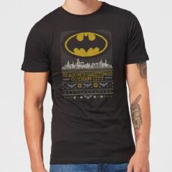 DC COMICS DC Seasons Greetings From Gotham Men's Christmas T-Shirt - Black