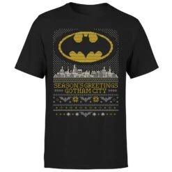 DC COMICS DC Seasons Greetings From Gotham Men's Christmas T-Shirt - Black -Christmas Clothes Store 11970340 9184627067416683