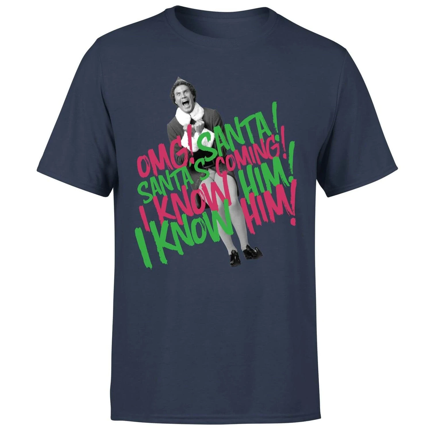 Elf Santa! I Know Him! Men's Christmas T-Shirt - Navy 7 Elf Santa! I Know Him! Men's Christmas T-Shirt - Navy - Image 5