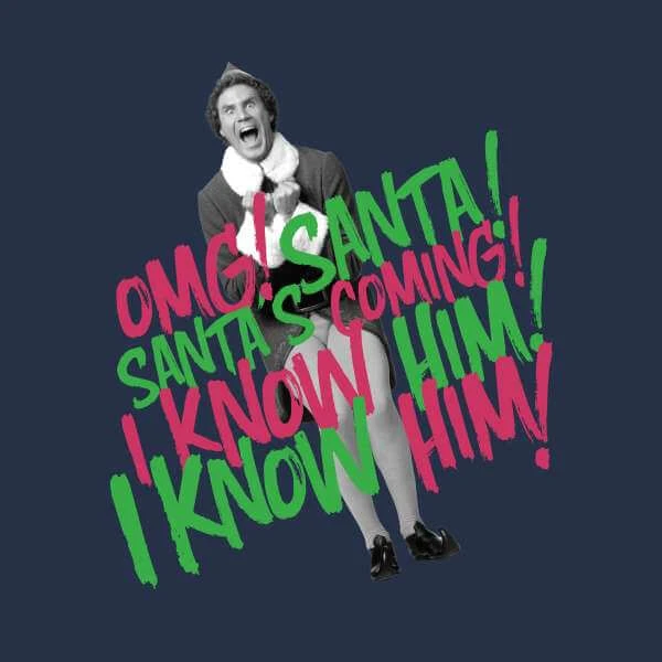 Elf Santa! I Know Him! Men's Christmas T-Shirt - Navy 4 Elf Santa! I Know Him! Men's Christmas T-Shirt - Navy - Image 2