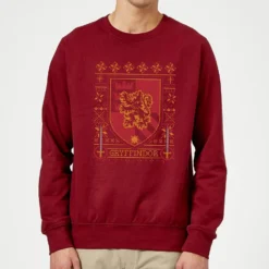 Harry Potter Gryffindor Crest Christmas Jumper - Burgundy