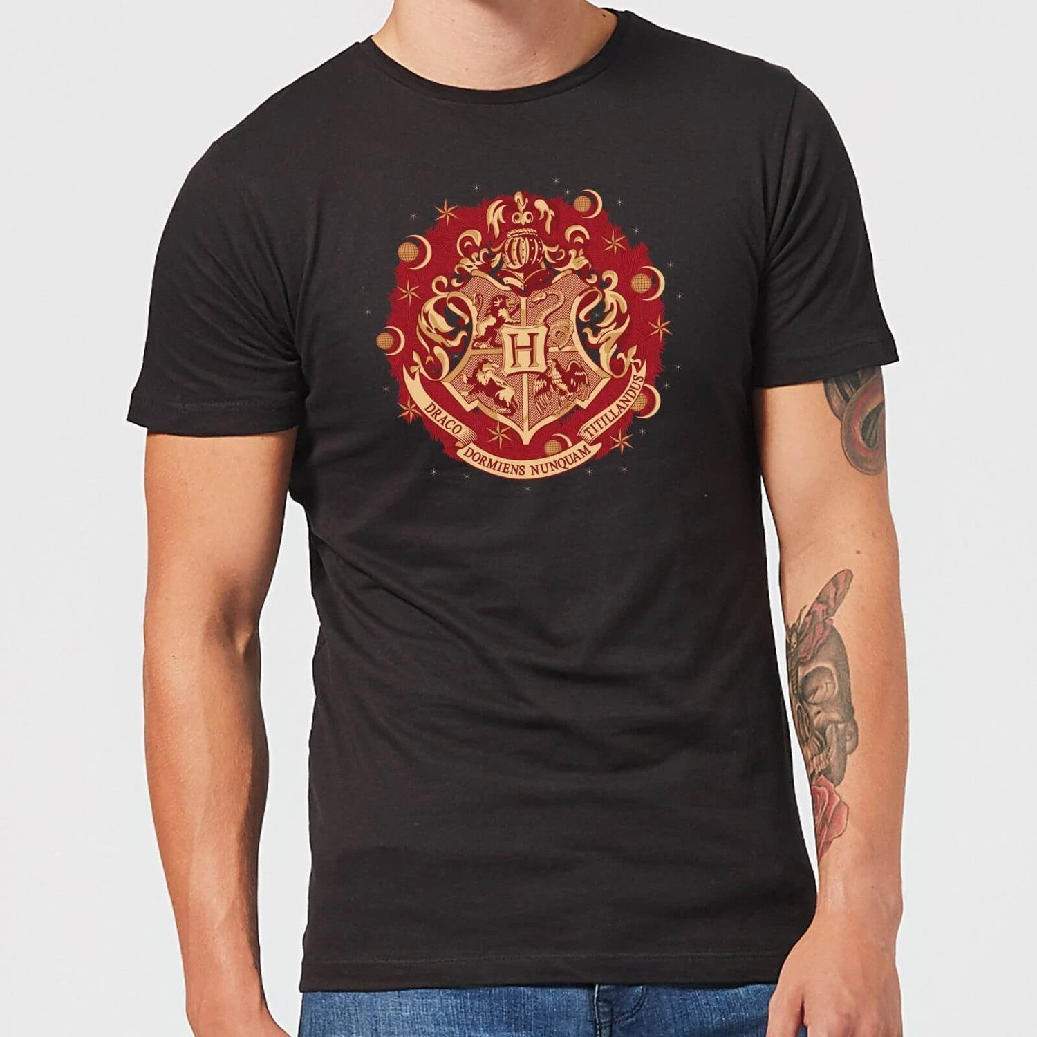 Harry Potter Hogwarts Christmas Crest Men's T-Shirt - Black 3 Harry Potter Hogwarts Christmas Crest Men's T-Shirt - Black