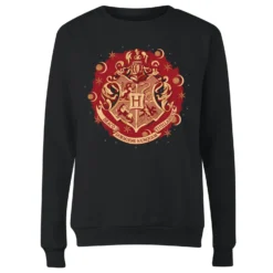 Harry Potter Hogwarts Christmas Crest Women's Christmas Jumper - Black -Christmas Clothes Store 12066471 9424657859342316