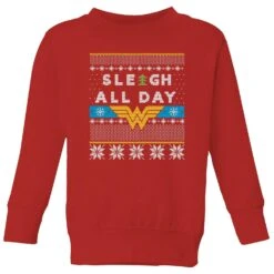 DC COMICS Wonder Woman 'Sleigh All Day Kids' Christmas Jumper - Red