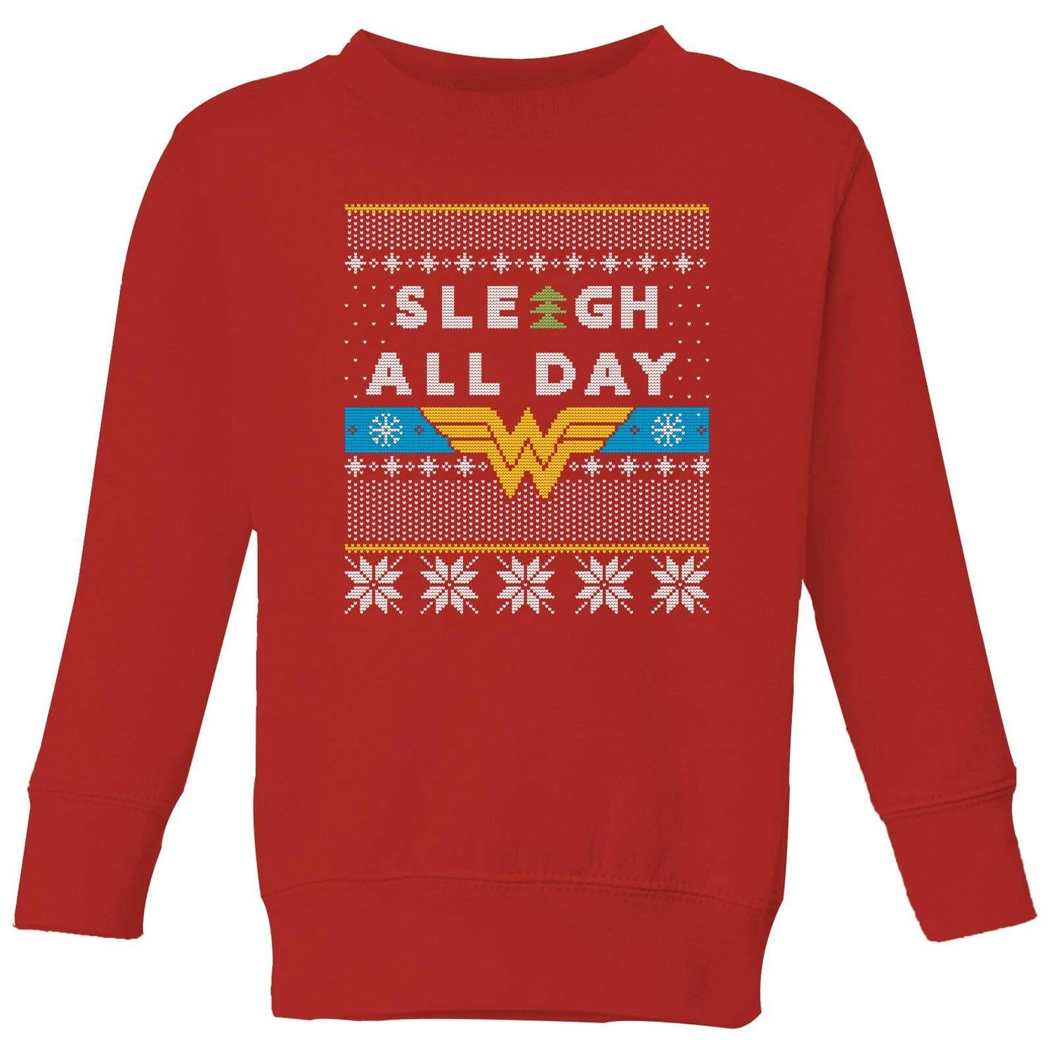 DC COMICS Wonder Woman 'Sleigh All Day Kids' Christmas Jumper - Red 3 DC COMICS Wonder Woman 'Sleigh All Day Kids' Christmas Jumper - Red