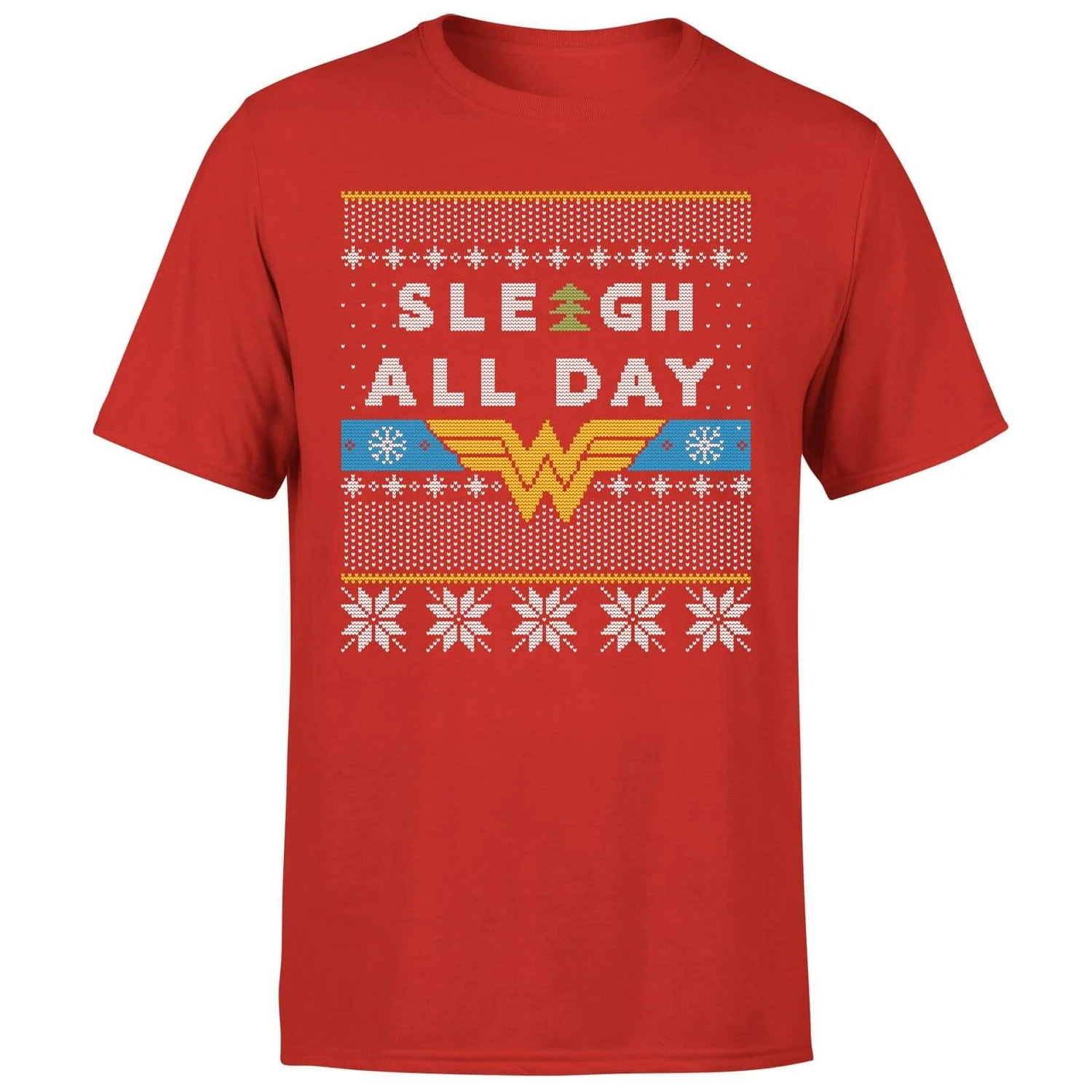 DC COMICS Wonder Woman 'Sleigh All Day Men's Christmas T-Shirt - Red 9 DC COMICS Wonder Woman 'Sleigh All Day Men's Christmas T-Shirt - Red - Image 7