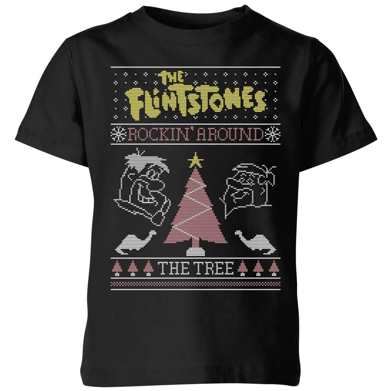 Flintstones Rockin Around The Tree Kids' Christmas T-Shirt - Black 3 Flintstones Rockin Around The Tree Kids' Christmas T-Shirt - Black