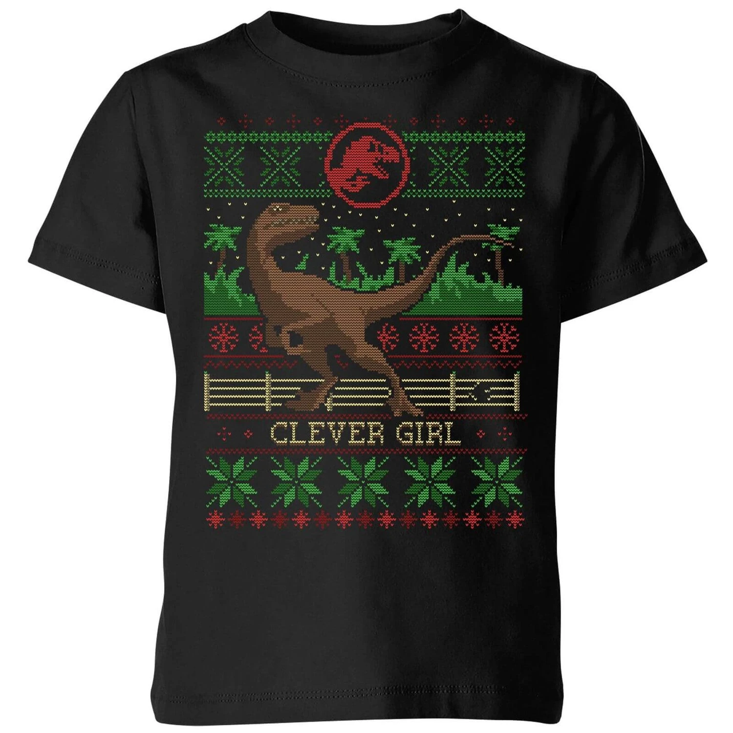 Jurassic Park Clever Girl Kids' Christmas T-Shirt - Black 3 Jurassic Park Clever Girl Kids' Christmas T-Shirt - Black
