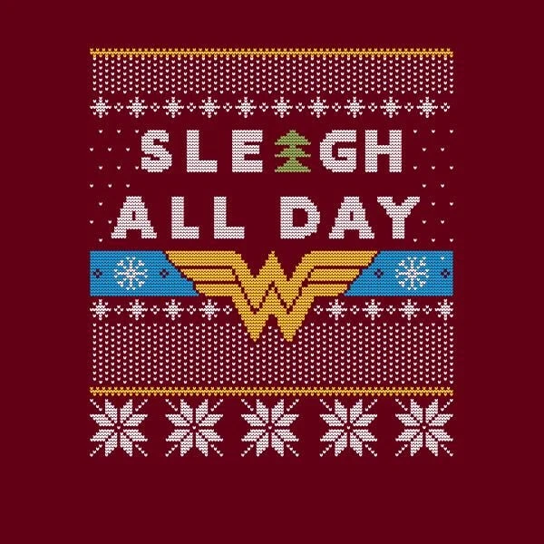 DC COMICS Wonder Woman 'Sleigh All Day Women's Christmas T-Shirt - Burgundy 4 DC COMICS Wonder Woman 'Sleigh All Day Women's Christmas T-Shirt - Burgundy - Image 2