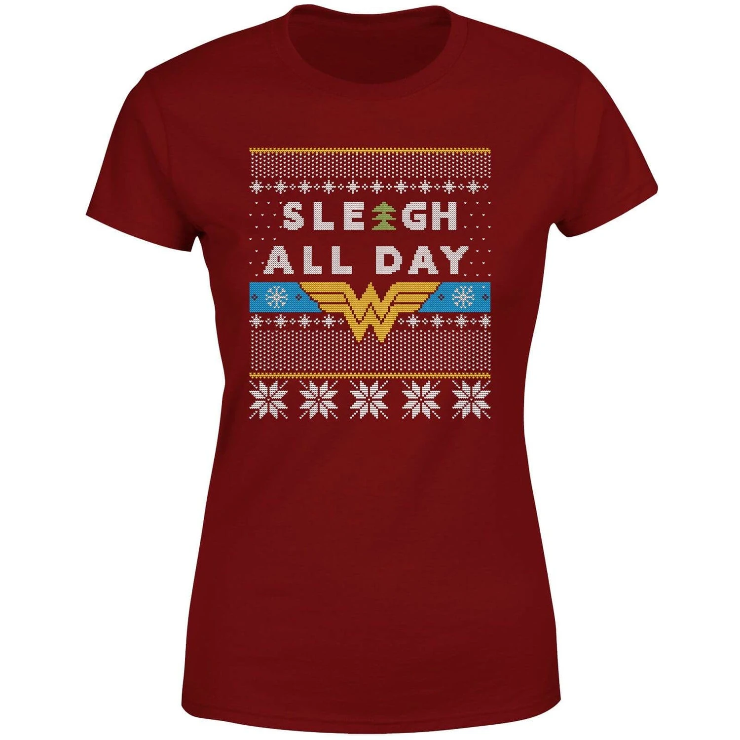 DC COMICS Wonder Woman 'Sleigh All Day Women's Christmas T-Shirt - Burgundy 7 DC COMICS Wonder Woman 'Sleigh All Day Women's Christmas T-Shirt - Burgundy - Image 5
