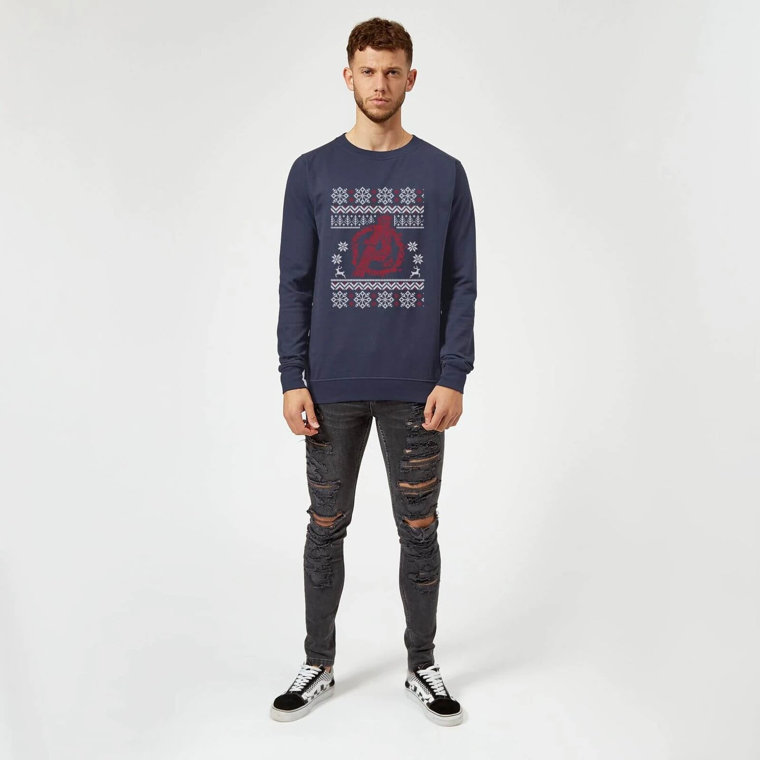 Marvel Avengers Logo Christmas Jumper Sweatshirt - Navy 5 Marvel Avengers Logo Christmas Jumper Sweatshirt - Navy - Image 3